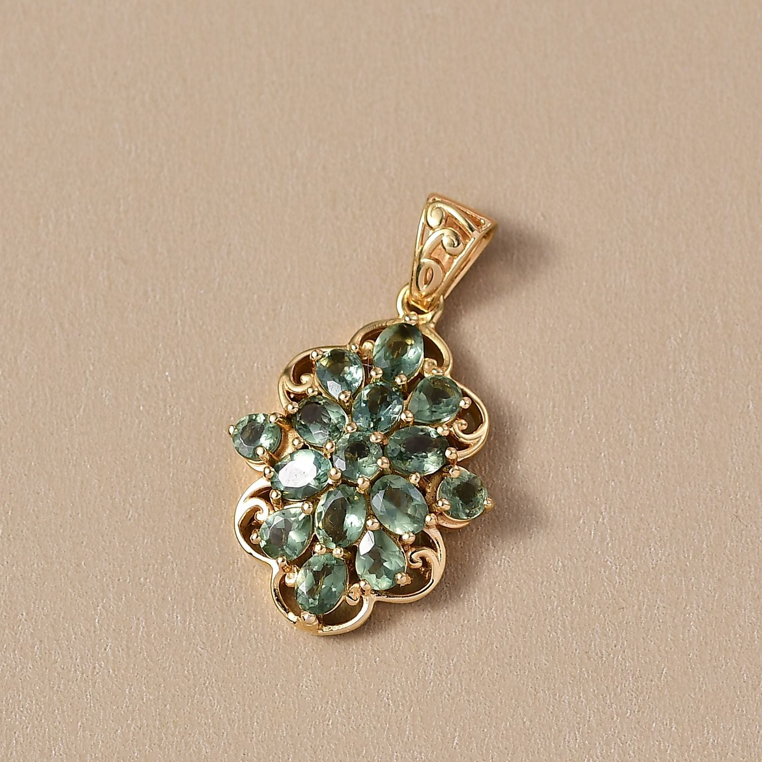 D'Joy Grüner Apatit Anhänger 925 Silber 750 Gelb Vergoldet ca. 2.65 ct