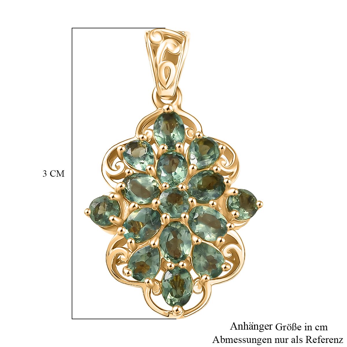 D'Joy Grüner Apatit Anhänger 925 Silber 750 Gelb Vergoldet ca. 2.65 ct