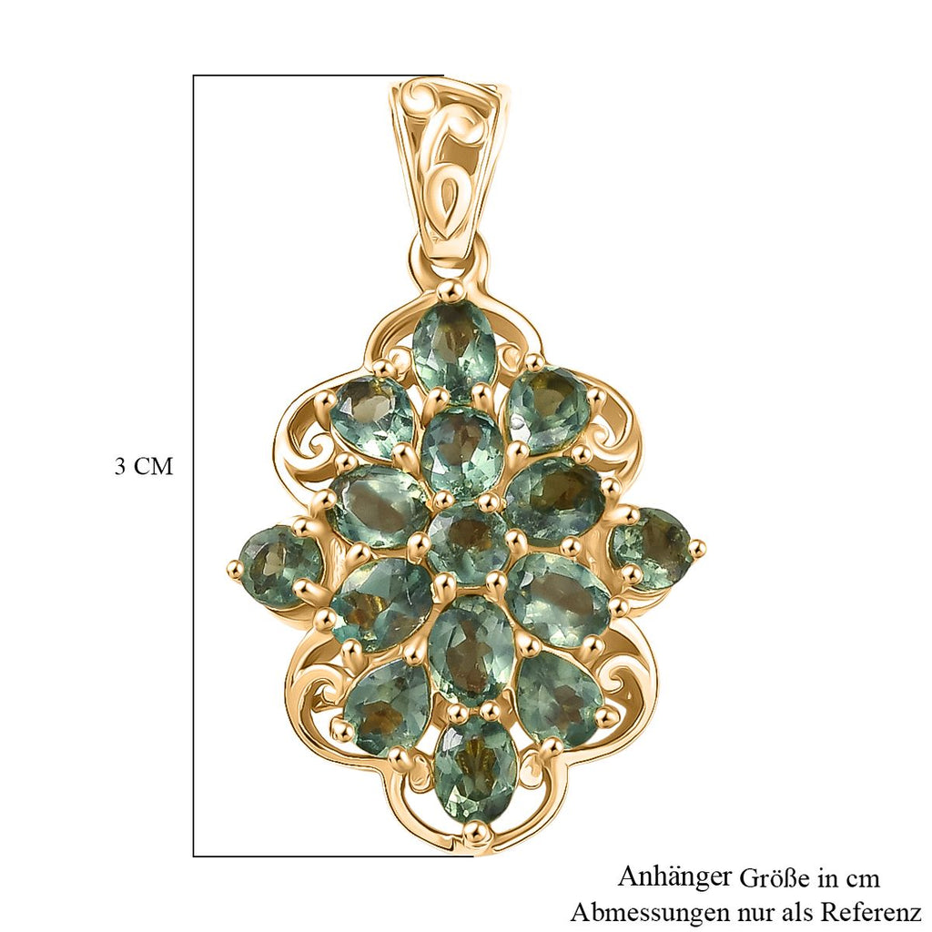 D'Joy Grüner Apatit Anhänger 925 Silber 750 Gelb Vergoldet ca. 2.65 ct