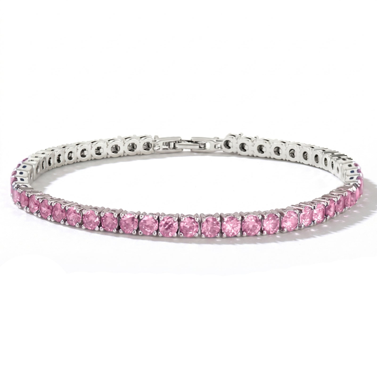 Rosa Zirkonia Armband ca. 19 cm Nickelfreies Messing rhodiniert