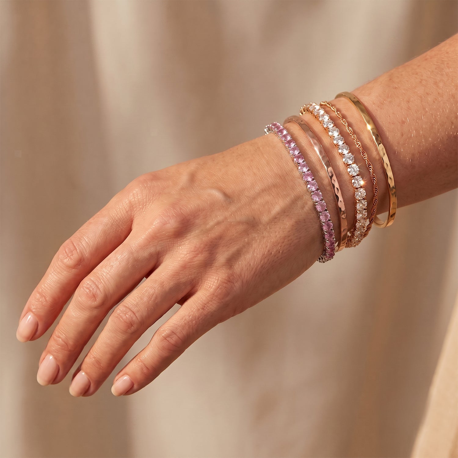 Rosa Zirkonia Armband ca. 19 cm Nickelfreies Messing rhodiniert
