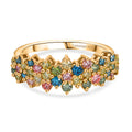 LUXURIANT SGL zertifizierter SI-GH Labor mehrfarbiger Diamant Ring, 925 Silber 750 Gelbgold Vermeil - 1 ct.