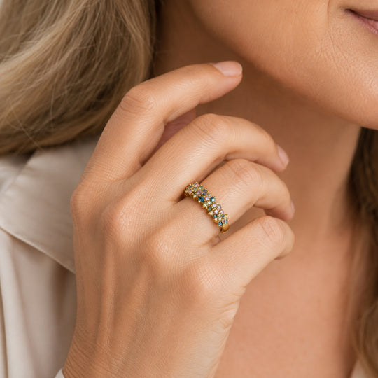 LUXURIANT SGL zertifizierter SI-GH Labor mehrfarbiger Diamant Ring, 925 Silber 750 Gelbgold Vermeil - 1 ct.