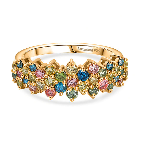 LUXURIANT SGL zertifizierter SI-GH Labor mehrfarbiger Diamant Ring, 925 Silber 750 Gelbgold Vermeil - 1 ct.
