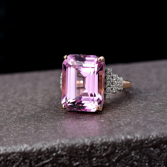 LUXORO AAA Patroke Kunzit, Weißer Diamant Ring 585 Rosa Gold (Größe 17.00) ca. 14,87 ct