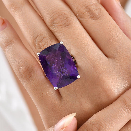 D'Joy AA Afrikanischer Amethyst Ring 925 Silber rhodiniert (Größe 18.00) ca. 39,21 ct