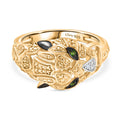 D'Joy Natürlicher Chromdiopsid, Moissanit Ring 925 Silber 750 Gelb Vergoldet (Größe 19.00) ca. 0,05 ct