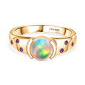 D'Joy AA Natürlicher, äthiopischer Welo Opal, Afrikanischer Amethyst Ring 925 Silber 750 Gelb Vergoldet (Größe 18.00) ca. 0.98 ct