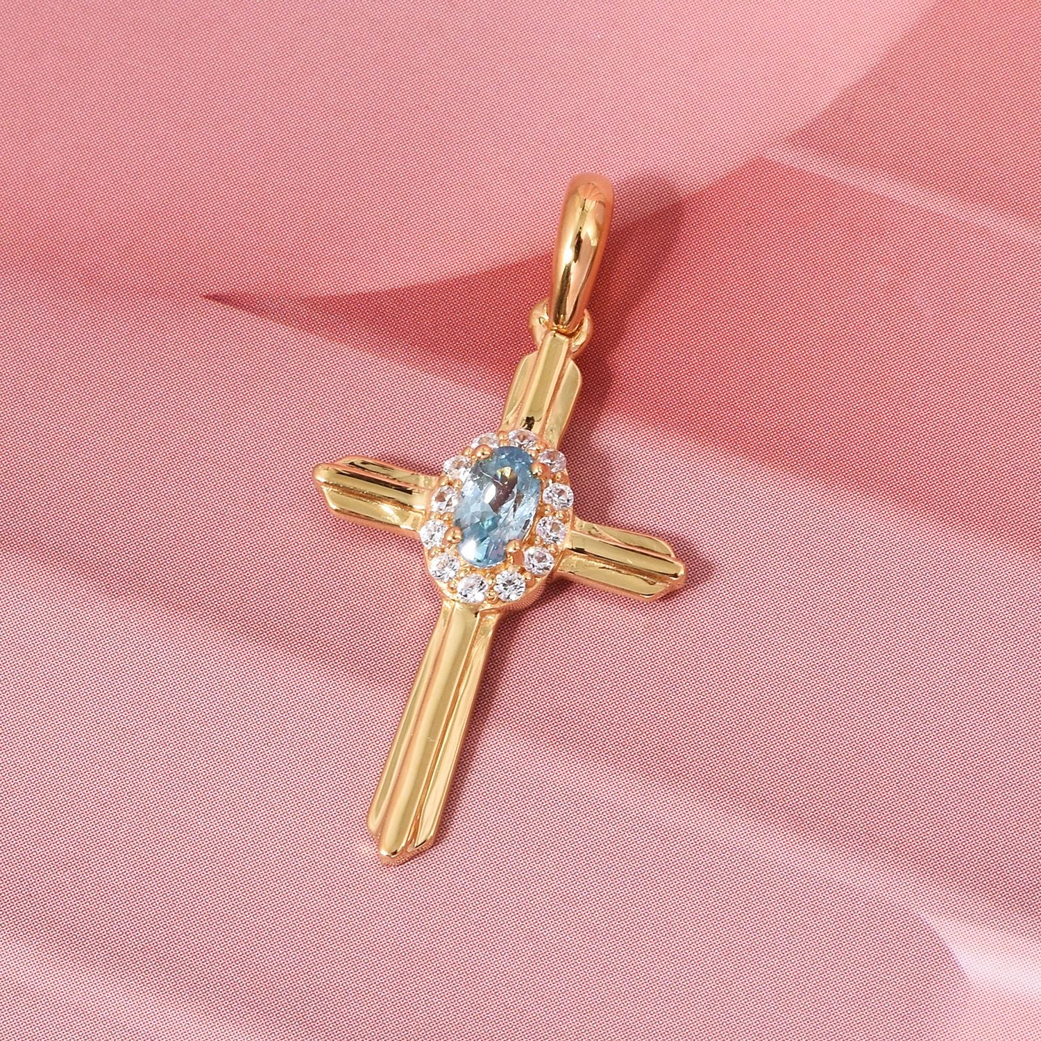 D'Joy AA Blauer Zirkon, Weißer Zirkon Anhänger 925 Silber vergoldet ca. 0.50 ct