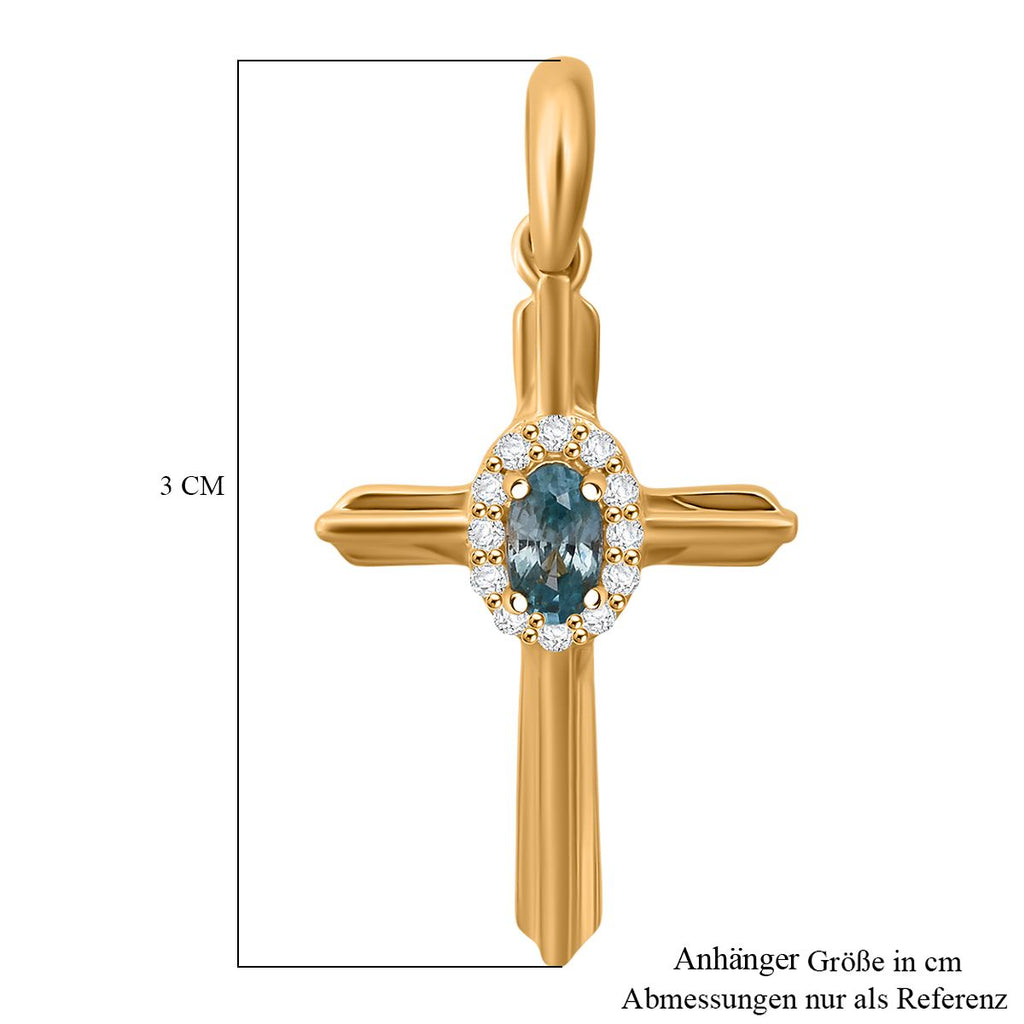 D'Joy AA Blauer Zirkon, Weißer Zirkon Anhänger 925 Silber vergoldet ca. 0.50 ct