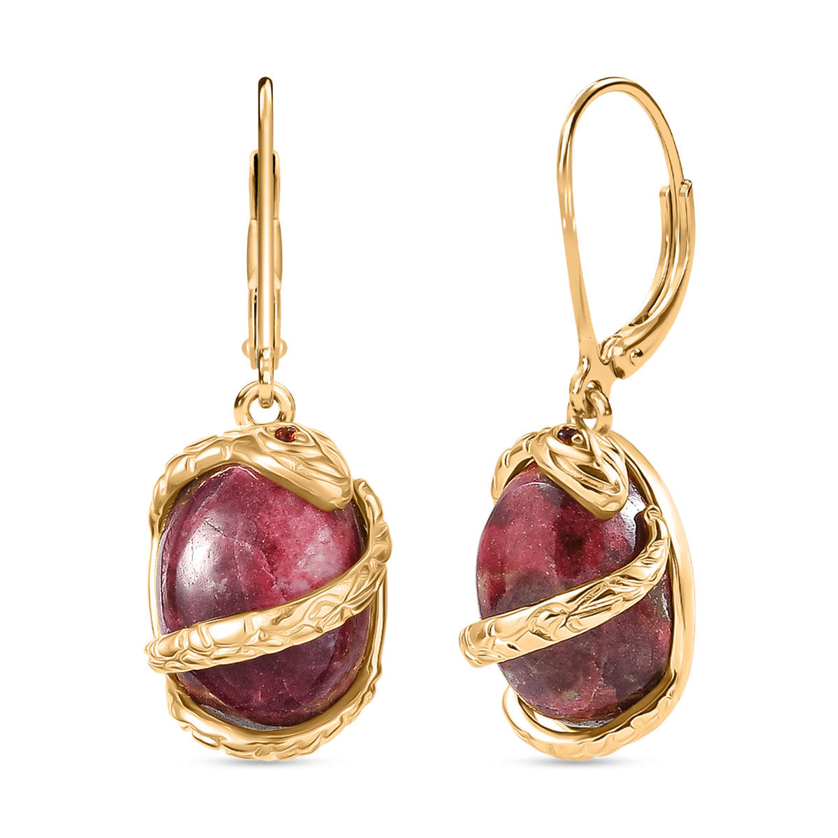Thulit, Roter Granat Ohrringe Nickelfreies Messing ca. 16,74 ct.