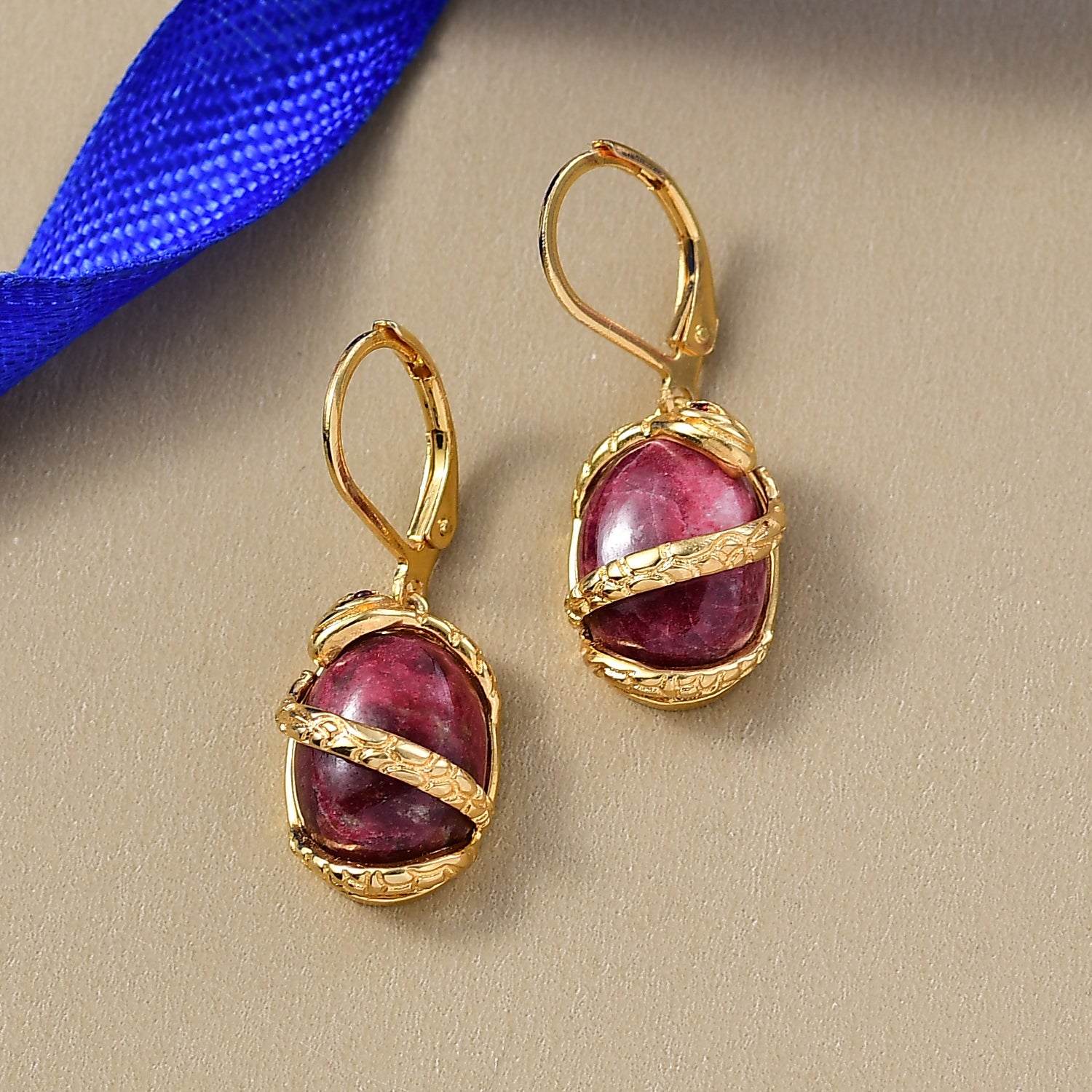 Thulit, Roter Granat Ohrringe Nickelfreies Messing ca. 16,74 ct.