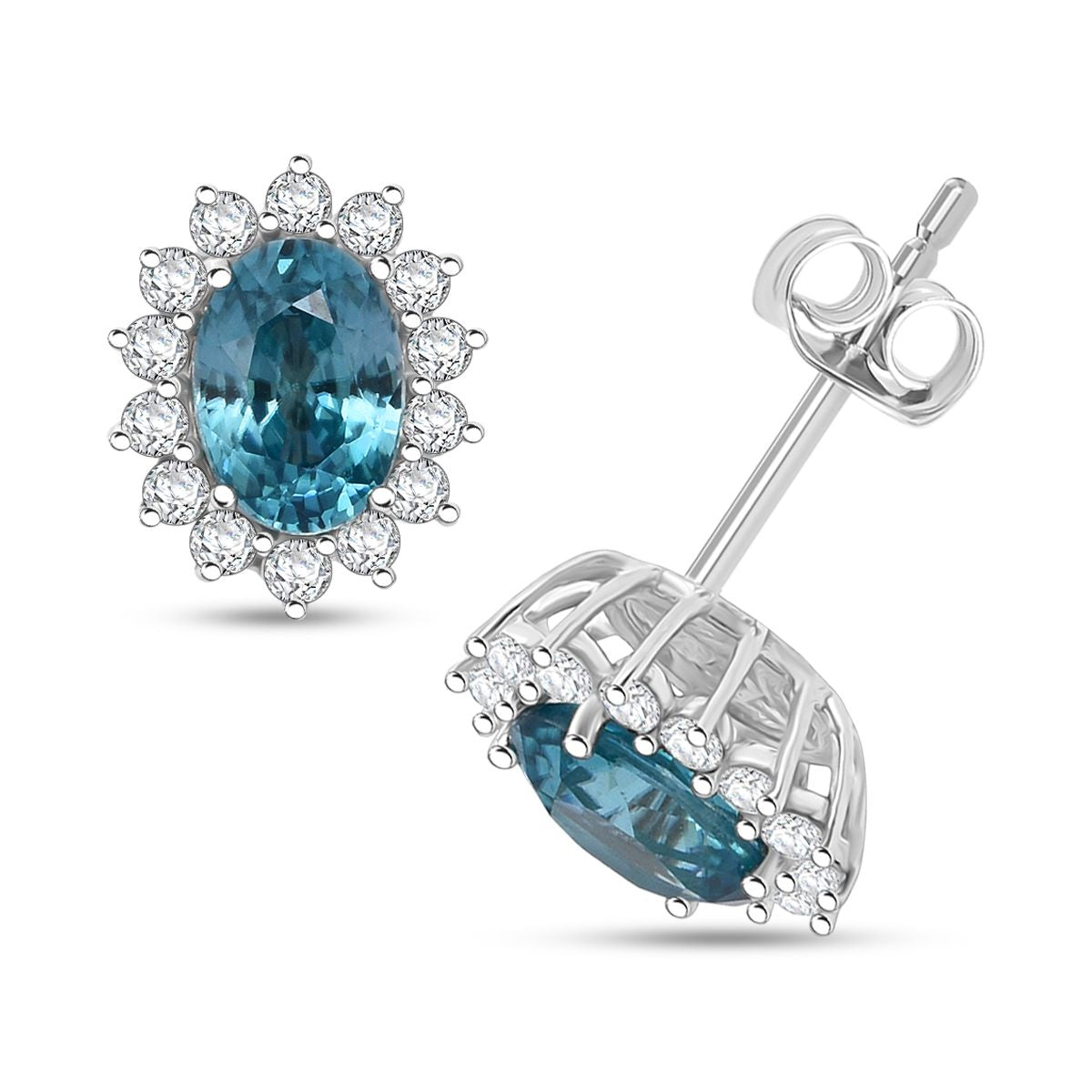 D'Joy AA Blauer Zirkon, Weißer Zirkon Ohrringe 925 Silber rhodiniert ca. 3.10 ct