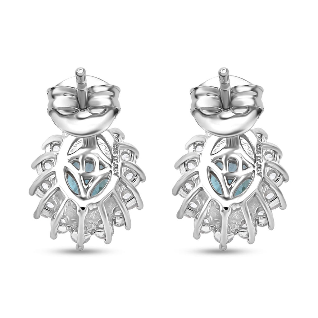 D'Joy AA Blauer Zirkon, Weißer Zirkon Ohrringe 925 Silber rhodiniert ca. 3.10 ct