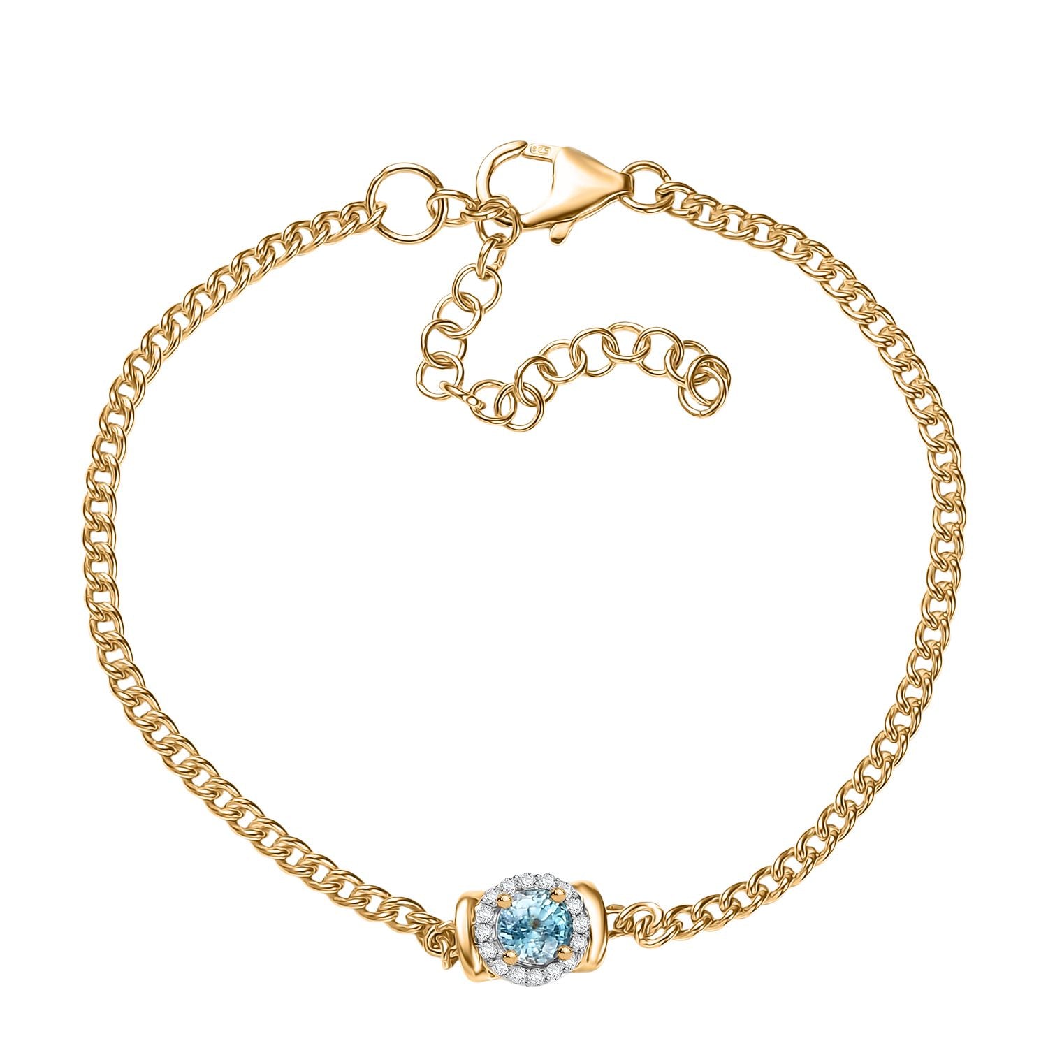 D'Joy AA Blauer Zirkon, Weißer Zirkon Armband ca. 19 cm + 5 cm Extender, 925 Silber 750 Gelb Vergoldet ca. 1,23 ct.