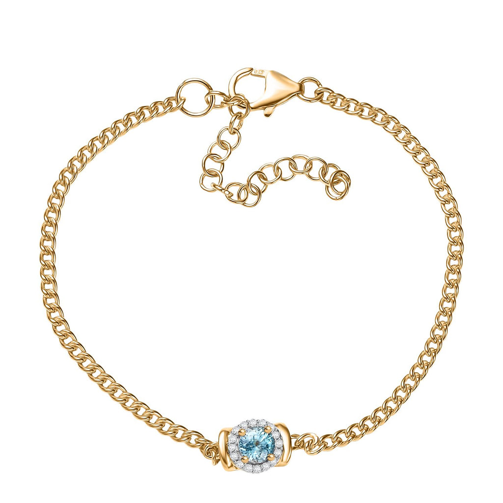 D'Joy AA Blauer Zirkon, Weißer Zirkon Armband ca. 19 cm + 5 cm Extender, 925 Silber 750 Gelb Vergoldet ca. 1,23 ct.