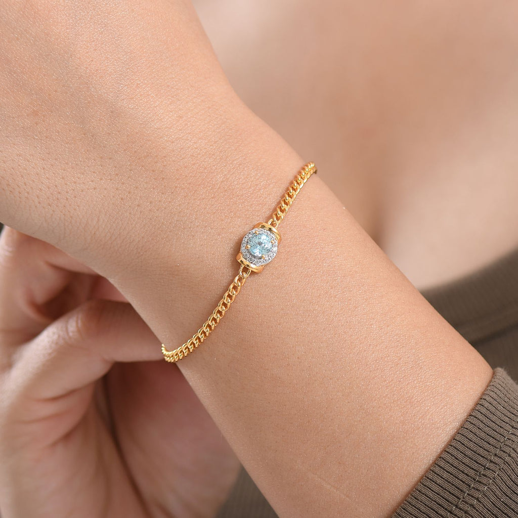D'Joy AA Blauer Zirkon, Weißer Zirkon Armband ca. 19 cm + 5 cm Extender, 925 Silber 750 Gelb Vergoldet ca. 1,23 ct.