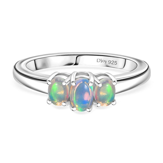 D'Joy AA Natürlicher, äthiopischer Welo Opal Ring 925 Silber platiniert (Größe 20.00) ca. 0.40 ct