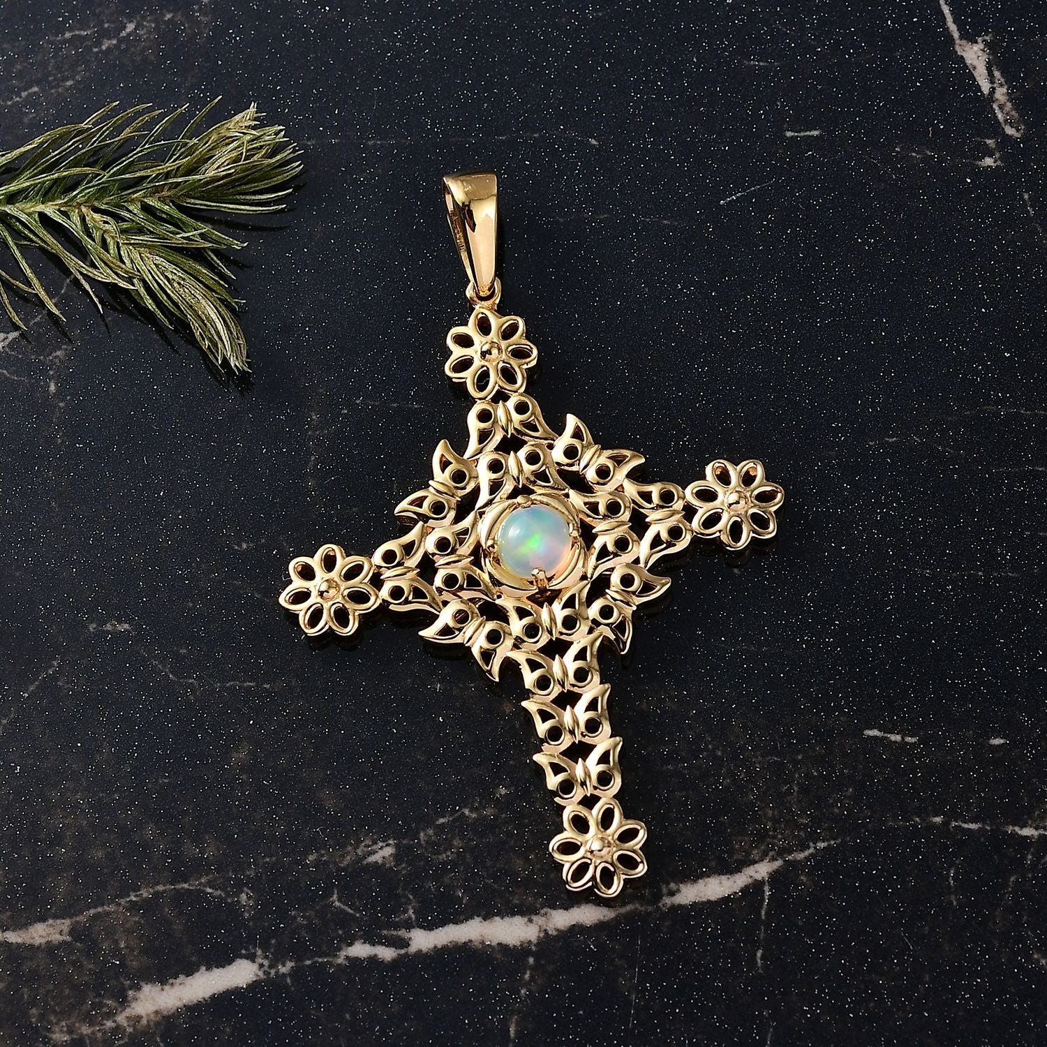 D'Joy AA Natürlicher, äthiopischer Welo Opal Anhänger 925 Silber 750 Gelb Vergoldet ca. 0.33 ct