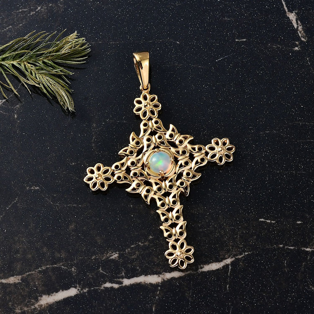 D'Joy AA Natürlicher, äthiopischer Welo Opal Anhänger 925 Silber 750 Gelb Vergoldet ca. 0.33 ct