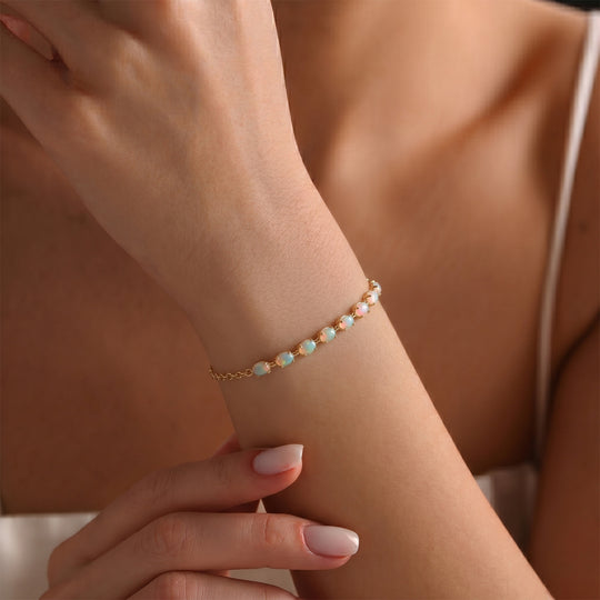 D'Joy AA Natürlicher, äthiopischer Welo Opal Armband ca. 19 cm 925 Silber 750 Gelb Vergoldet ca. 1.53 ct