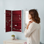 LIVMORE Schmuck Organizer mit Spiegel, Teakholz, 55,88 x 33 x 8,25 cm, Silberfarben