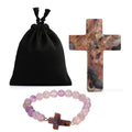 LIVMORE Amethyst Edelstein Kreuz mit Armband und Kreuz Anhänger, 7,62 cm, Lila