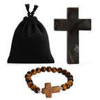 LIVMORE Tigerauge Edelstein Kreuz mit Armband und Kreuz Anhänger, 7,62 cm
