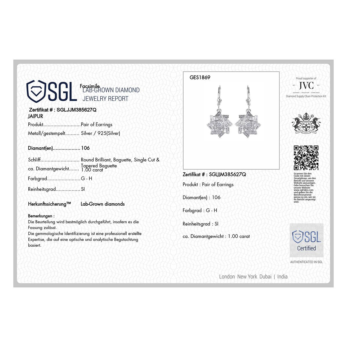 LUXURIANT DIAMANT - Lab Grown Diamant SI-GH Ohrringe 925 Silber rhodiniert ca. 0.99 ct