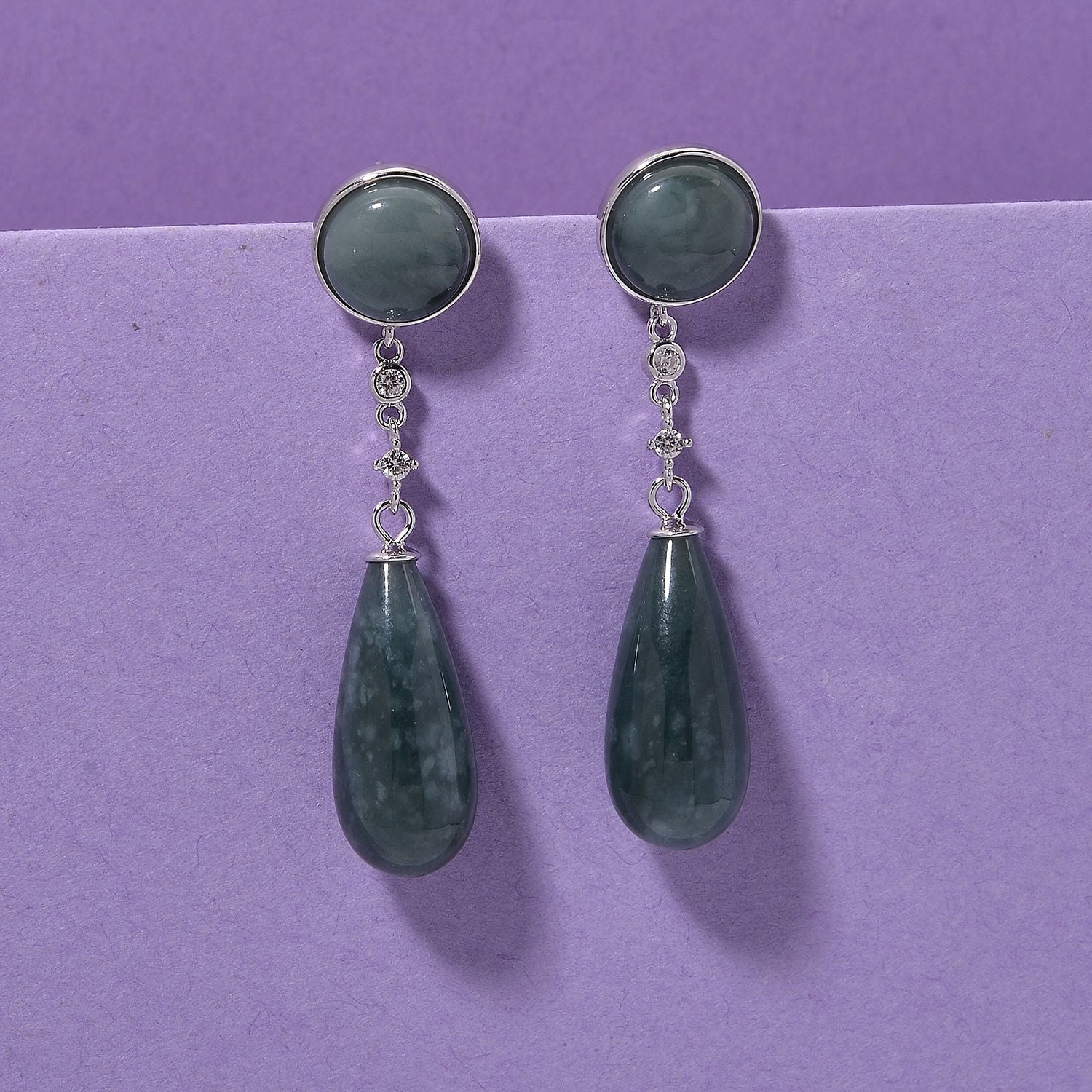 EXTREM SELTEN - Natürlicher Olmek Jadeit Ohrringe 925 Silber rhodiniert ca. 50.00 ct