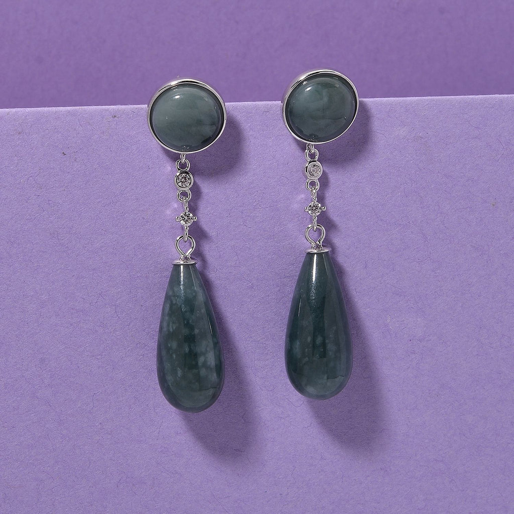 EXTREM SELTEN - Natürlicher Olmek Jadeit Ohrringe 925 Silber rhodiniert ca. 50.00 ct