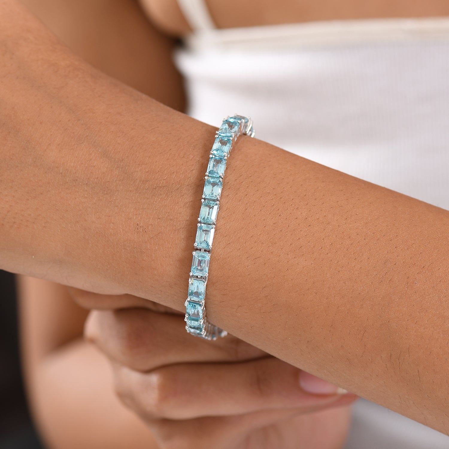 D'Joy AAA Blauer Zirkon Armband ca. 19 cm 925 Silber rhodiniert ca. 30.97 ct