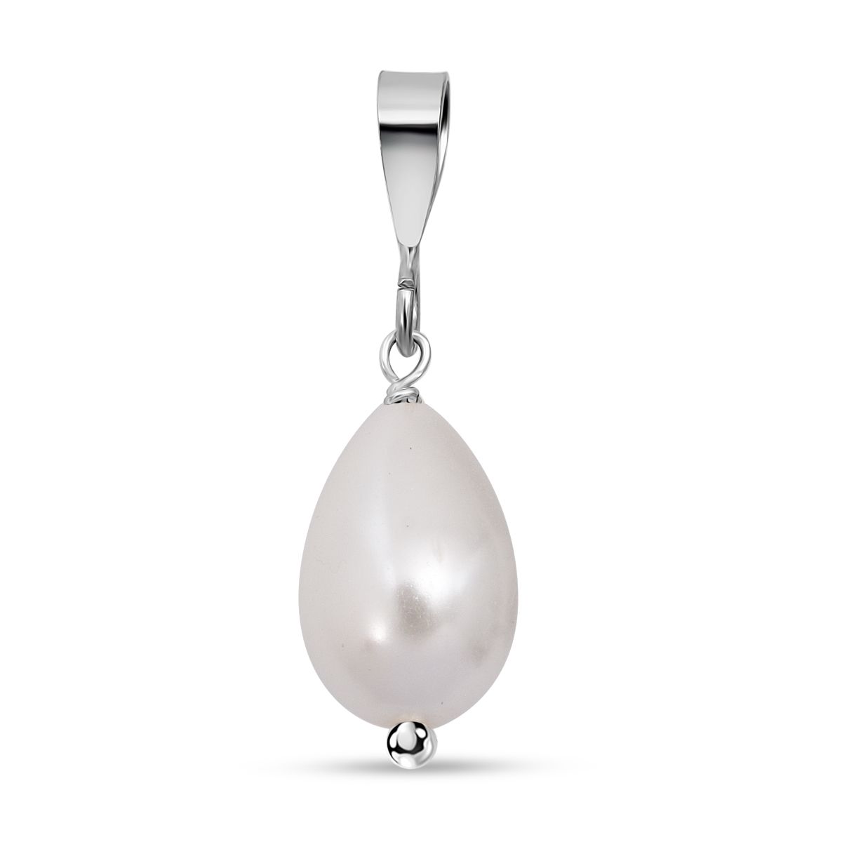 Weiße Muschelkernperle (12X8 mm) Anhänger 925 Silber