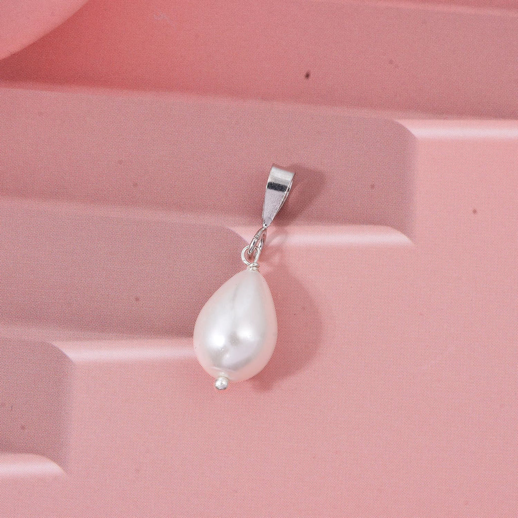 Weiße Muschelkernperle (12X8 mm) Anhänger 925 Silber