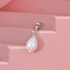 Weiße Muschelkernperle (12X8 mm) Anhänger 925 Silber