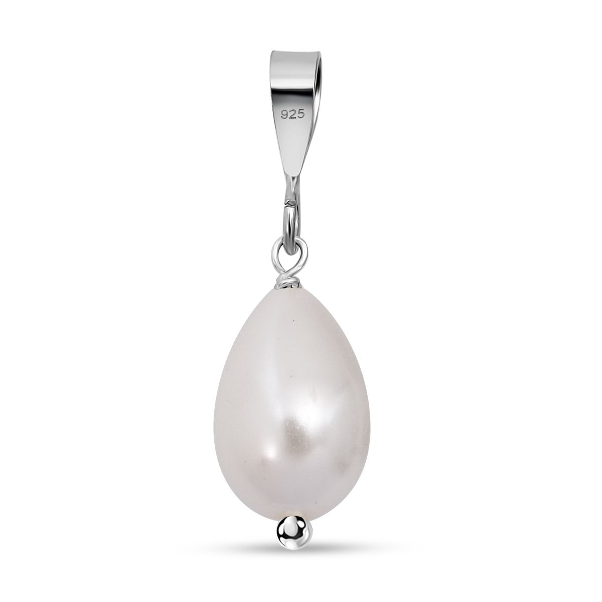 Weiße Muschelkernperle (12X8 mm) Anhänger 925 Silber