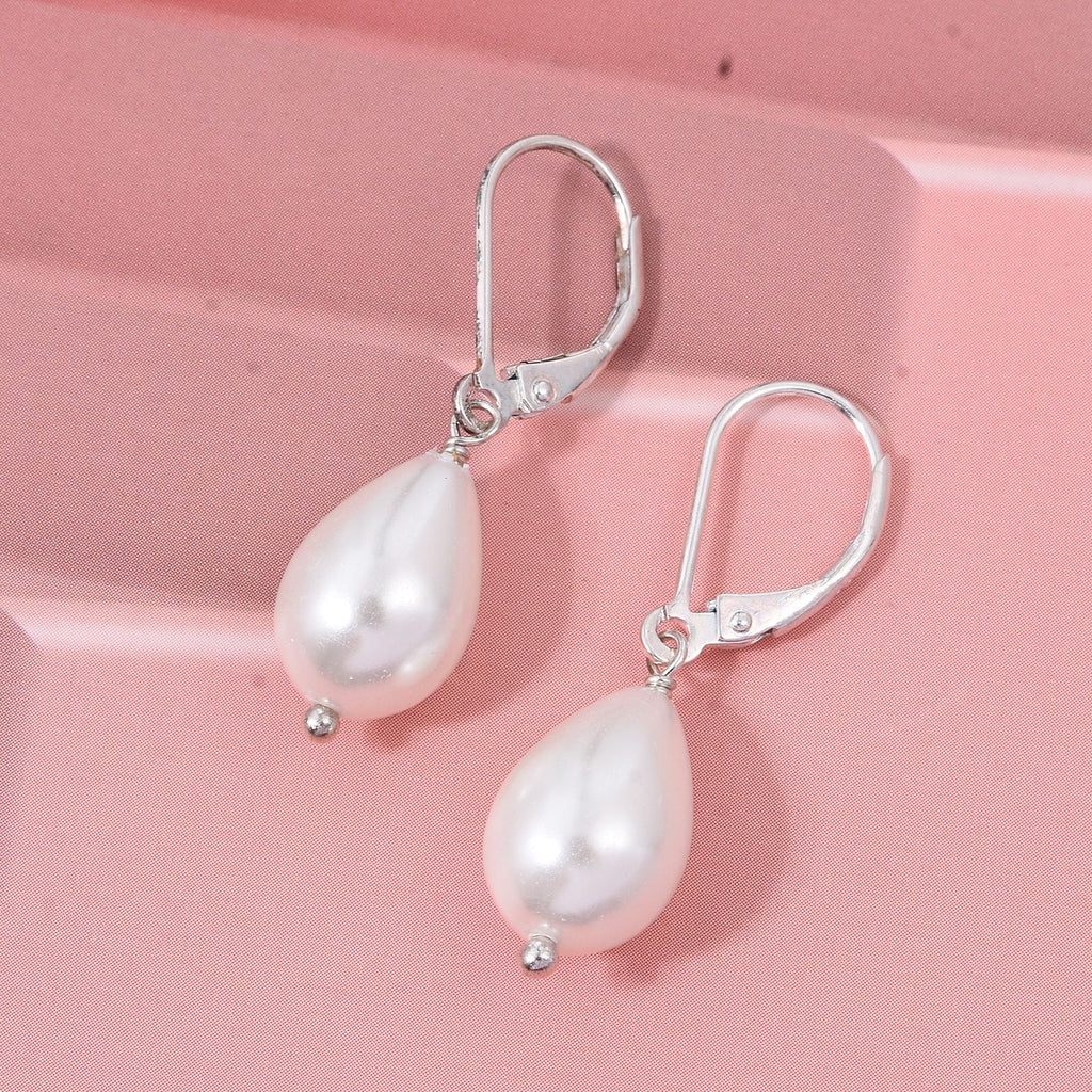 Weiße Muschelkernperle Ohrringe 925 Silber
