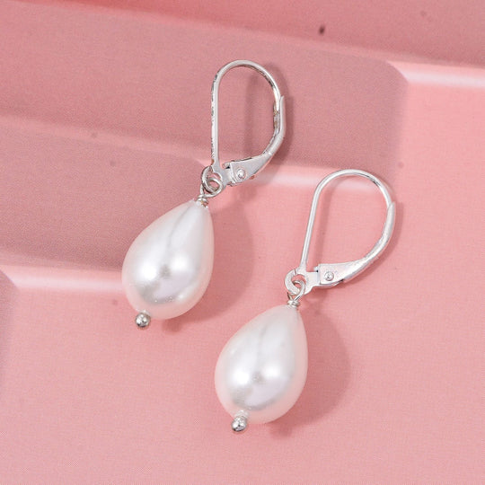 Weiße Muschelkernperle Ohrringe 925 Silber