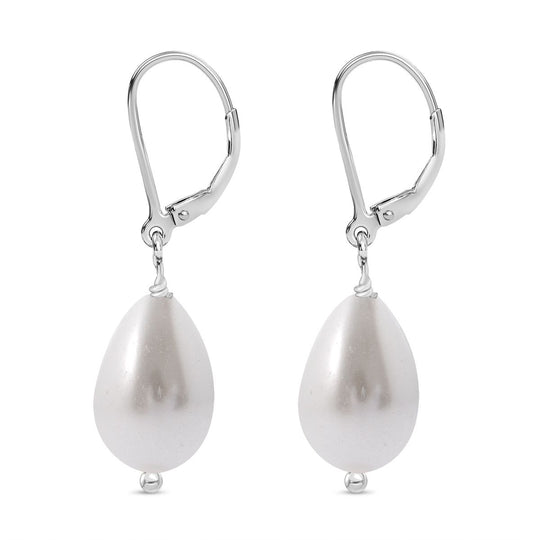 Weiße Muschelkernperle Ohrringe 925 Silber