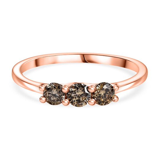D'Joy Natürlicher Champagner Diamant Ring 925 Silber 750 Roségold Vermeil (Größe 19.00) ca. 0.50 ct