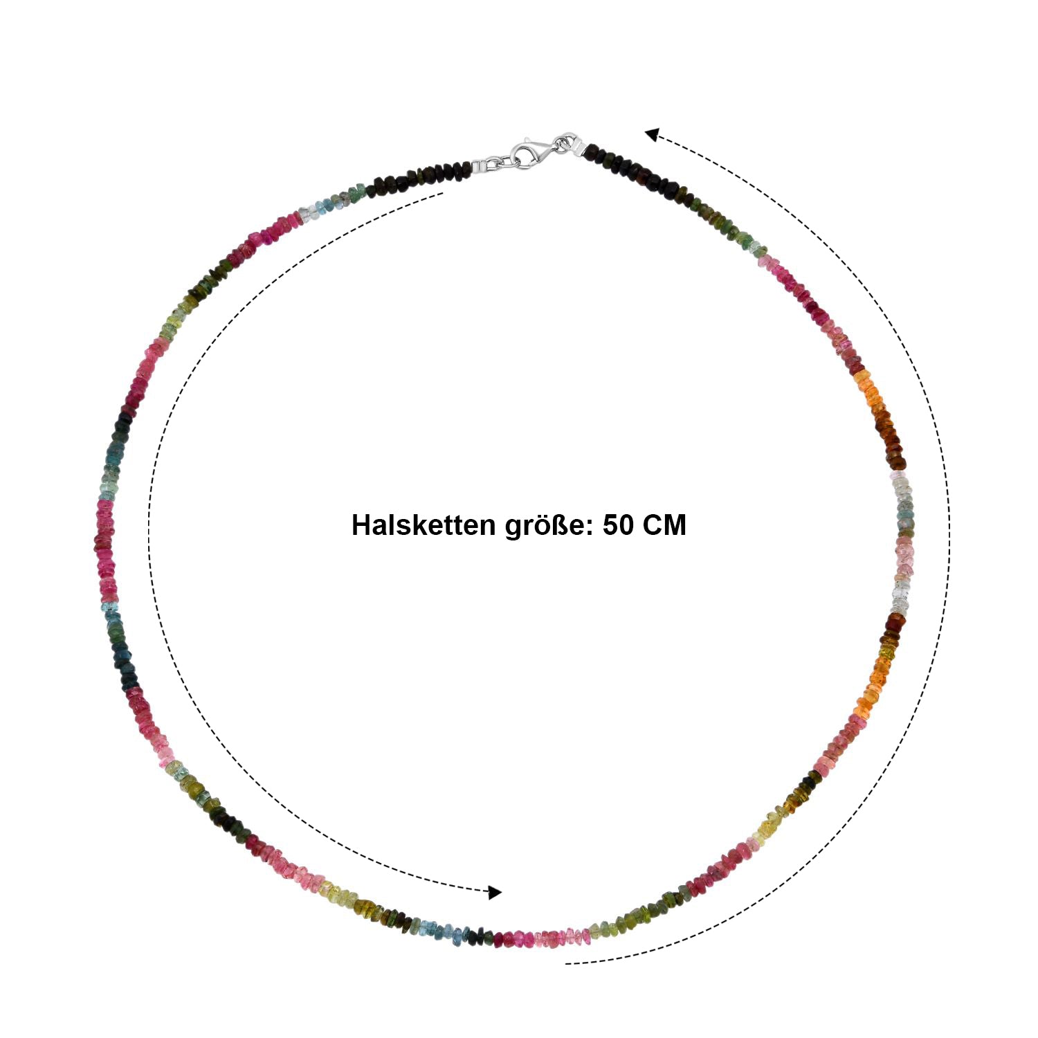 Mehrfarbige-Turmalin Halskette ca. 45 cm 925 Silber ca. 40.00 ct