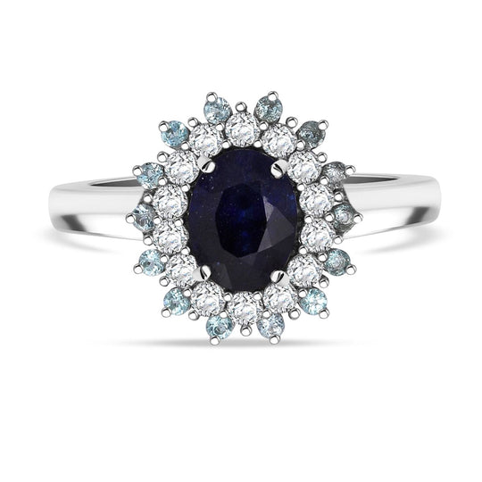 D'Joy Masoala Saphir (Fissure gefüllt), Weißer Zirkon Ring 925 Silber rhodiniert (Größe 19.00) ca. 2,85 ct