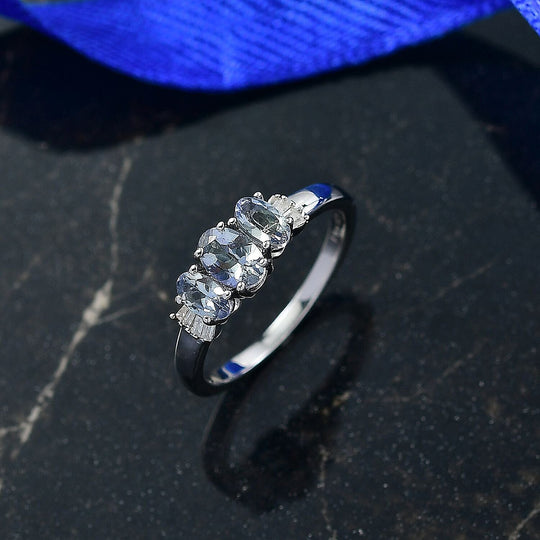 D'Joy Pfau Tansanit Ring 925 Silber rhodiniert (Größe 20.00) ca. 1.12 ct