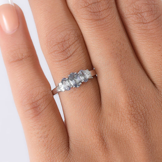 D'Joy Pfau Tansanit Ring 925 Silber rhodiniert (Größe 20.00) ca. 1.12 ct
