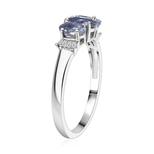 D'Joy Pfau Tansanit Ring 925 Silber rhodiniert (Größe 20.00) ca. 1.12 ct