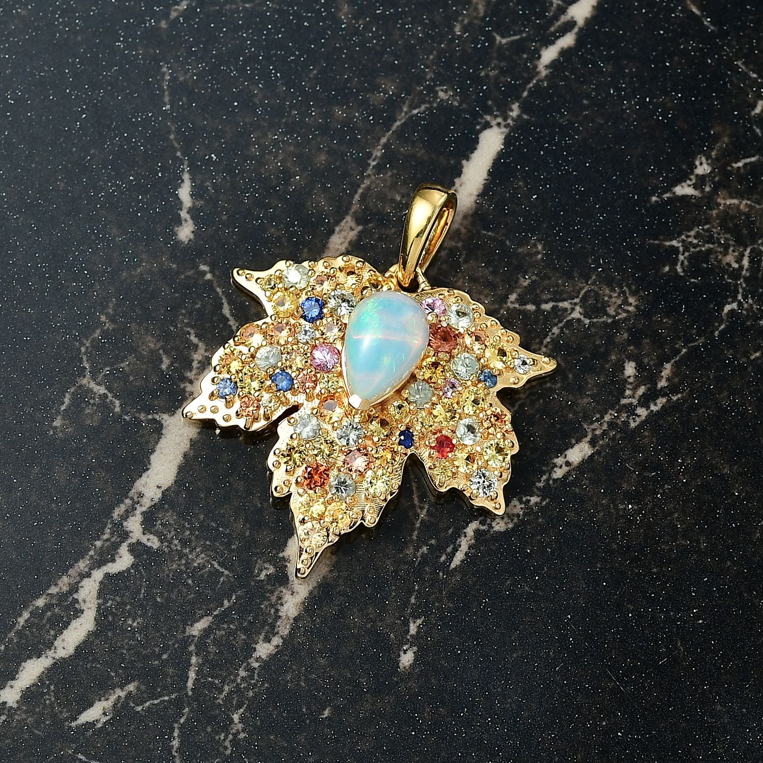 D'Joy AA Natürlicher, äthiopischer Welo Opal, Mehrfarbig Saphir Anhänger 925 Silber 750 Gelbgold Vermeil ca. 2.98 ct