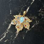 D'Joy AA Natürlicher, äthiopischer Welo Opal, Mehrfarbig Saphir Anhänger 925 Silber 750 Gelbgold Vermeil ca. 2.98 ct