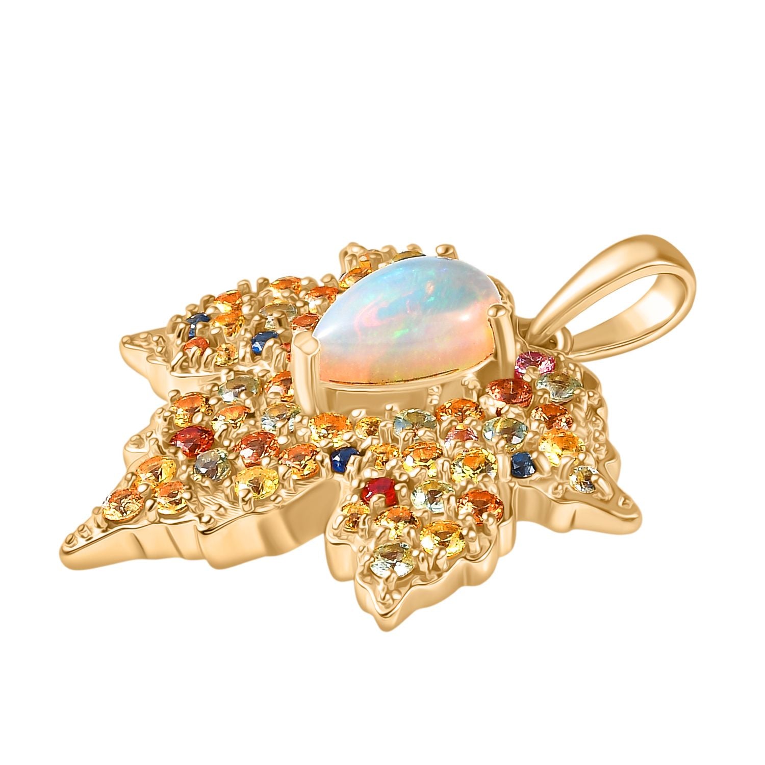 D'Joy AA Natürlicher, äthiopischer Welo Opal, Mehrfarbig Saphir Anhänger 925 Silber 750 Gelbgold Vermeil ca. 2.98 ct