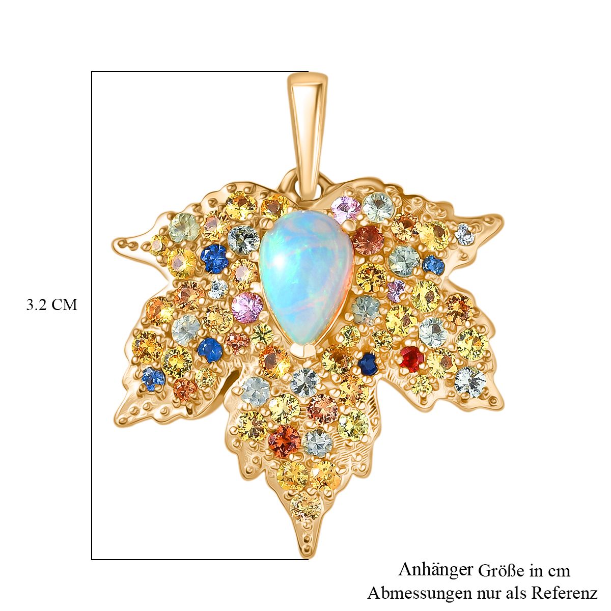 D'Joy AA Natürlicher, äthiopischer Welo Opal, Mehrfarbig Saphir Anhänger 925 Silber 750 Gelbgold Vermeil ca. 2.98 ct