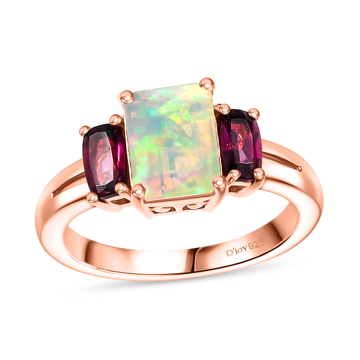 D'Joy AA Natürlicher, äthiopischer Welo Opal, Natürlicher Rhodolith Granat Ring 925 Silber rosévergoldet (Größe 16.00) ca. 1.76 ct